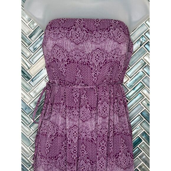 RIP CURL BOHO MEDALLION SCROLL PRINT PURPLE WHITE LINED STRAPLESS MAXI DRESS‎ XS - Picture 3 of 12